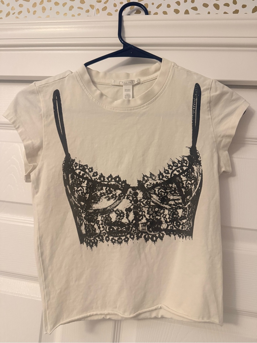 Full Tilt White Short Sleeve Tee with Black Lace Bralette Graphic